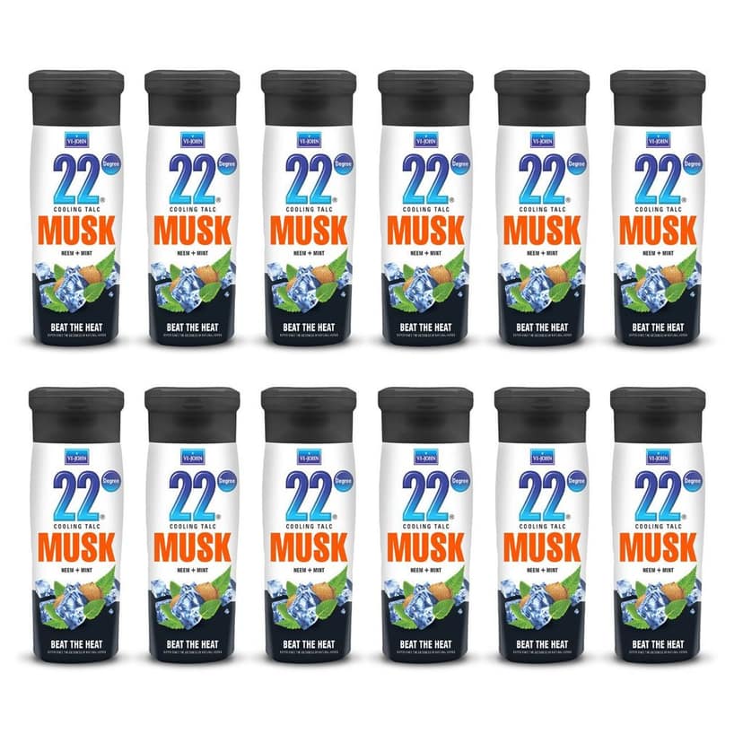 Vi-John 22 Degree Cooling Talc Beat the Heat Musk, Neem and Mint-300g (Pack of 12)