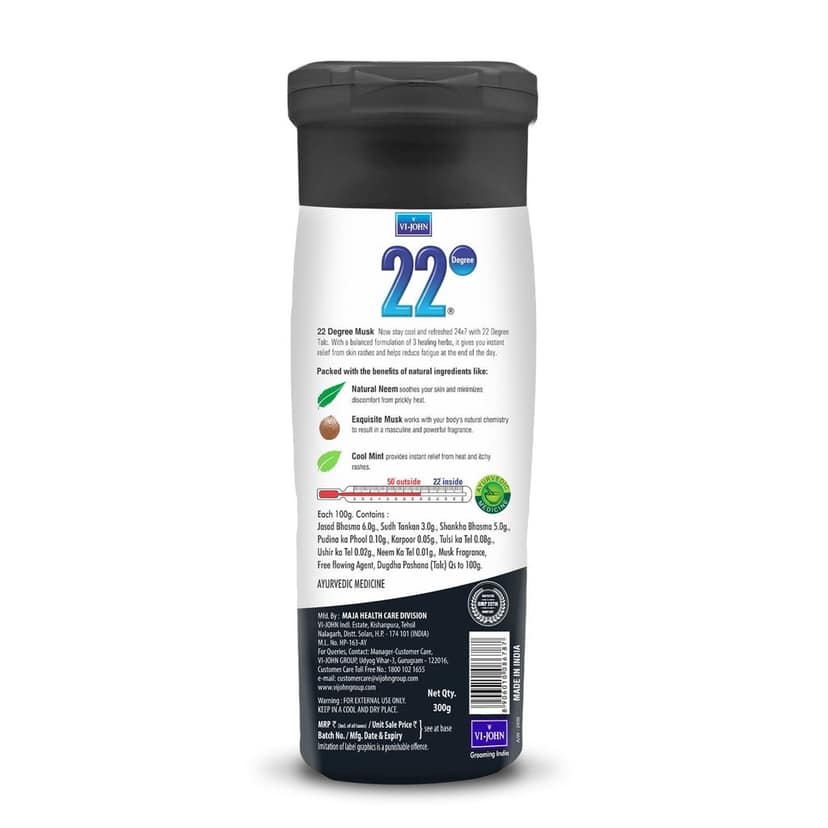 Vi-John 22 Degree Cooling Talc Beat the Heat Musk, Neem and Mint-300g (Pack of 12) view 3