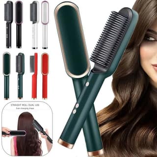 2 in 1 Ceramic Hair Straightener Brush for Women, Fast Straightening Comb Electric Hot with 30s Heating, Ionic Care, 5 Heat Settings, No Damage