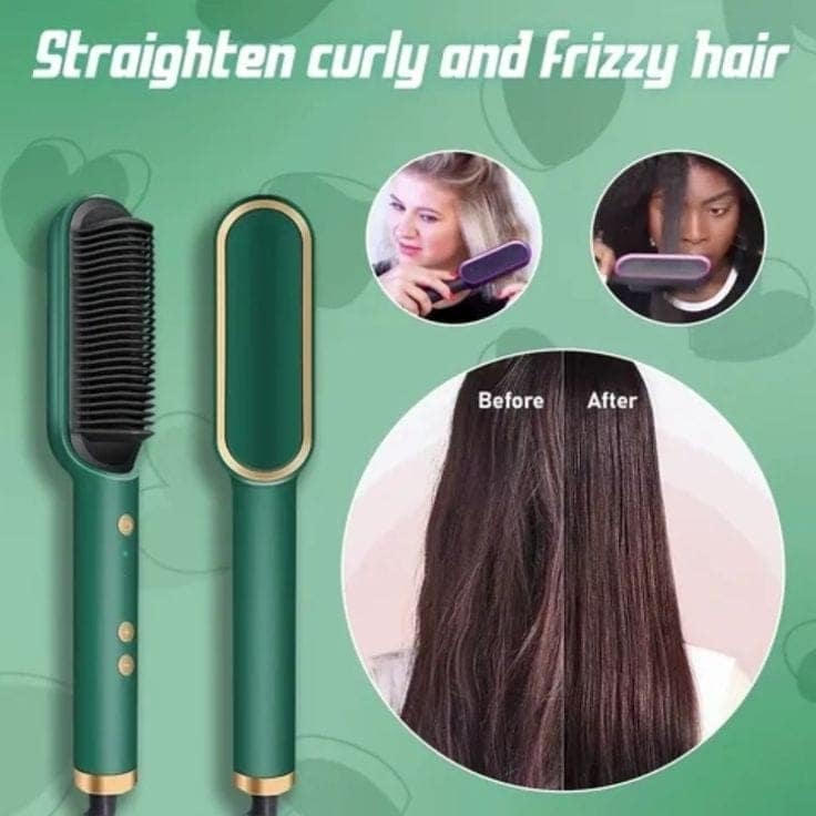 2 in 1 Ceramic Hair Straightener Brush for Women, Fast Straightening Comb Electric Hot with 30s Heating, Ionic Care, 5 Heat Settings, No Damage view 2