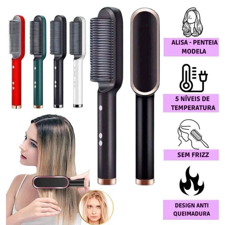 2 in 1 Ceramic Hair Straightener Brush for Women, Fast Straightening Comb Electric Hot with 30s Heating, Ionic Care, 5 Heat Settings, No Damage view 3