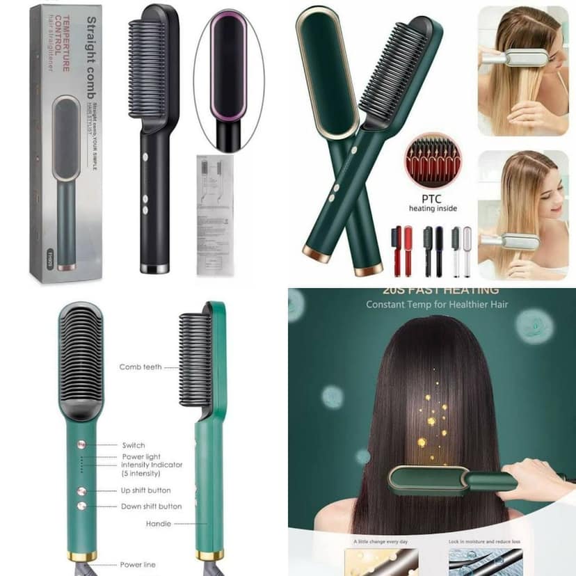 2 in 1 Ceramic Hair Straightener Brush for Women, Fast Straightening Comb Electric Hot with 30s Heating, Ionic Care, 5 Heat Settings, No Damage view 4