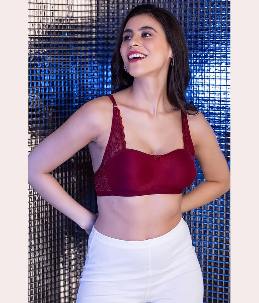 Clovia Pack of 1 Cotton Blend Non Padded Balconette Bra For Women ( Maroon )
