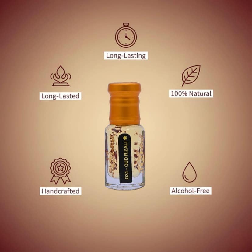 alnaqi fragrances Oud Rizali Attar Perfume Oil| Unisex Arabian Attar| Alcohol-Free Roll-On| Long-Lasting Concentrated Perfume Oil with Rich Oud- Smoky Woody & Amber Notes view 5