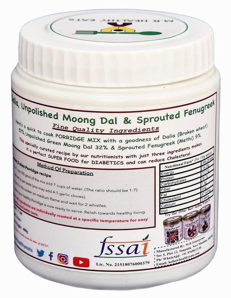 M.R Healthy Eats- Organic Dalia, Moong & Sprouted Fenugreek Mix in Food-Grade Container 400g view 2