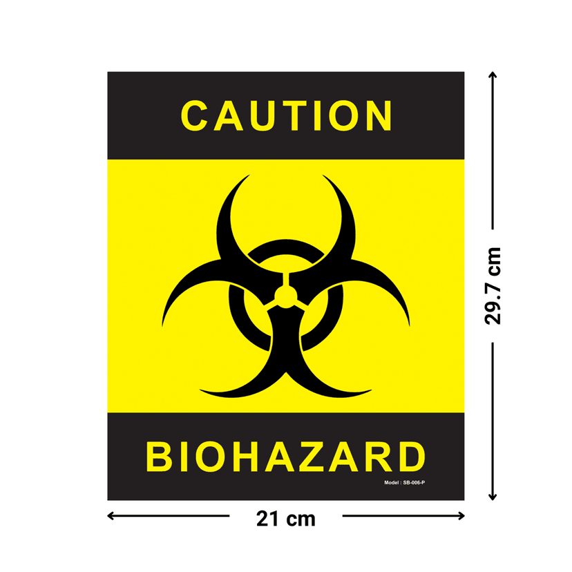 Biohazard Caution Sticker with Black and Yellow Symbol - High-Visibility Safety Labels - Horizontal (Pack of 5, A4, A3) - Waterproof view 2