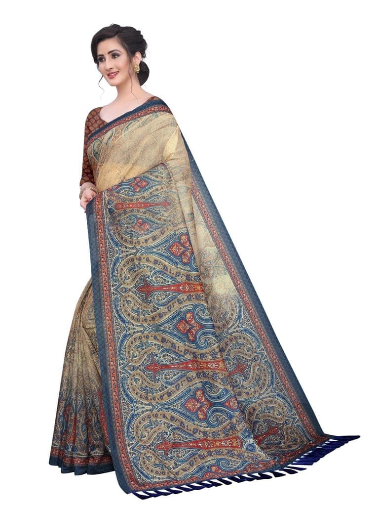 Silk Zone Women's Cotton Blend Digital Printed Multicolor Saree With Unstitched Blouse Piece view 3