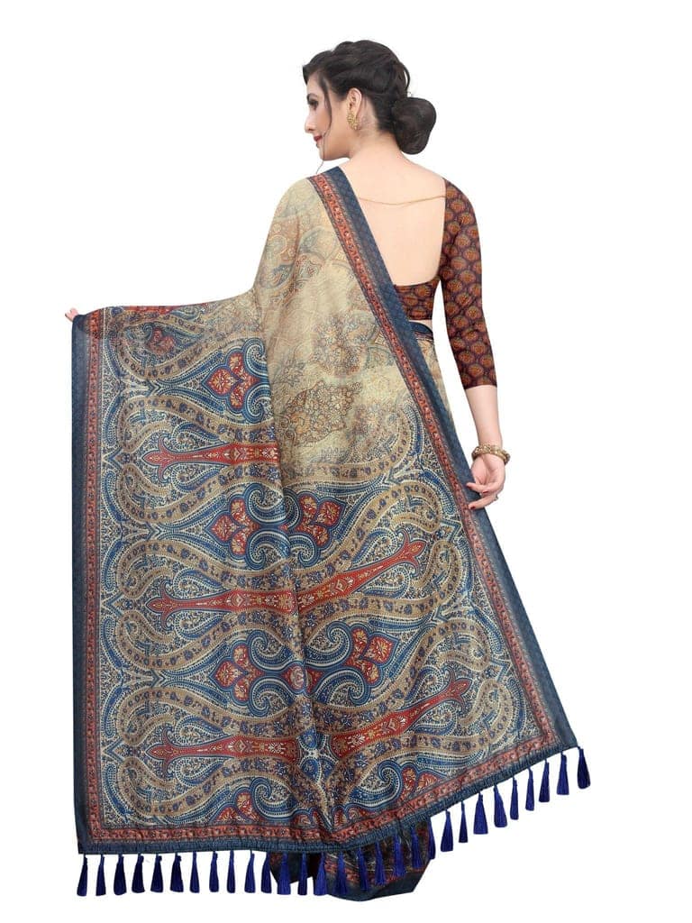 Silk Zone Women's Cotton Blend Digital Printed Multicolor Saree With Unstitched Blouse Piece view 4