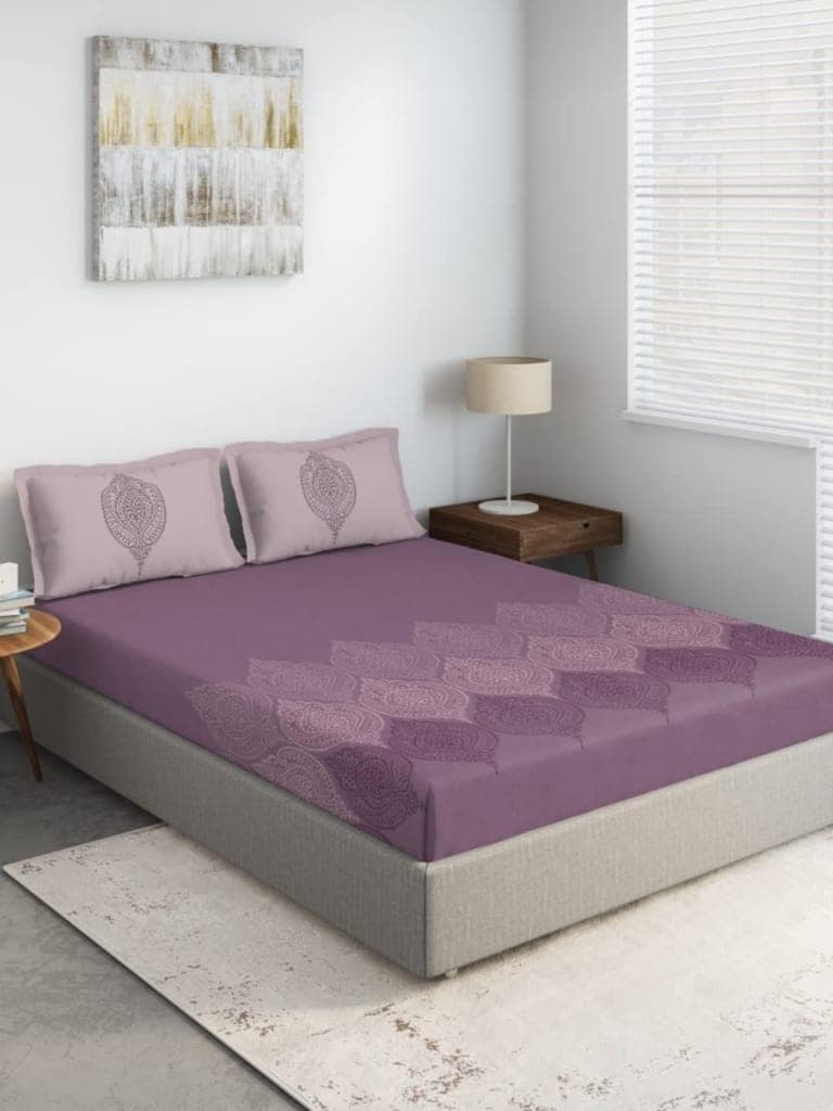 DDECOR - Cherish Collection 100% Cotton Ethnic Pattern 150TC Super King |274 CM X 274 CM| with 2 Pillow Covers - Purple