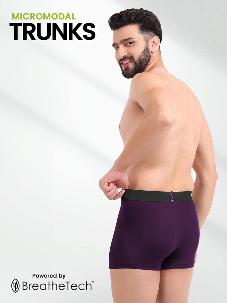 FREECULTR Men's Underwear Anti Bacterial Micromodal Airsoft Trunk - Non Itch No Chaffing Sweat Proof - Pack of 3-Trippy Violet,Prussian Blue,Ash Grey view 4