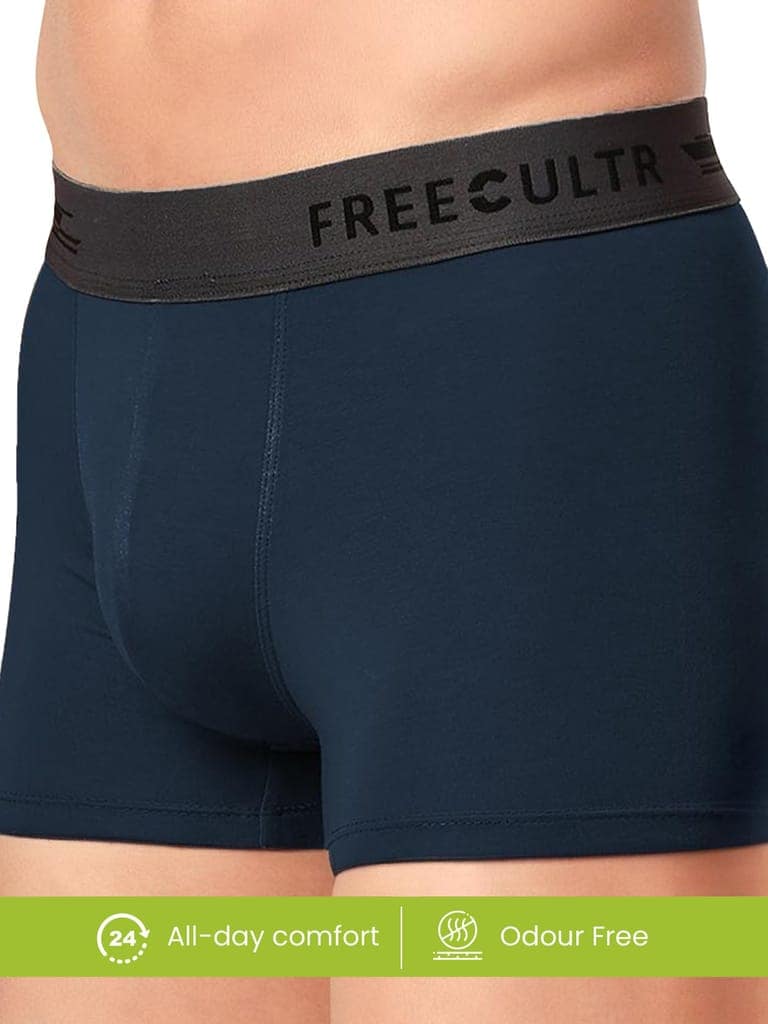 FREECULTR Men's Underwear Anti Bacterial Micromodal Airsoft Trunk - Non Itch No Chaffing Sweat Proof - Pack of 3-Trippy Violet,Prussian Blue,Ash Grey view 6
