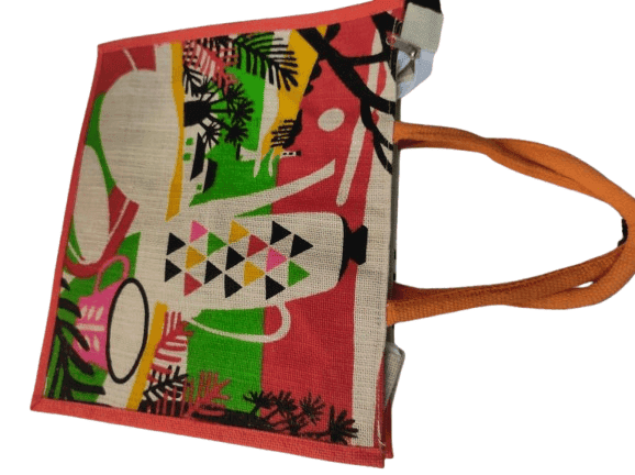 Jute Tote Bag with Colorful African Print view 3