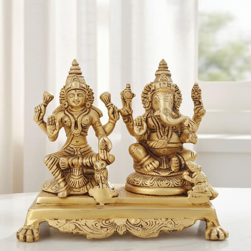 Brass Laxmi Ganesh God Idol Statue | Auspicious Puja Murti, Height : 6 Inch (BSMAS1365 D)