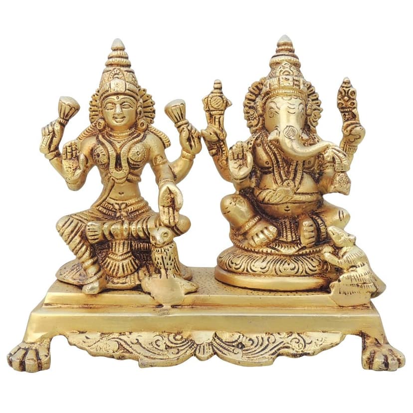Brass Laxmi Ganesh God Idol Statue | Auspicious Puja Murti, Height : 6 Inch (BSMAS1365 D) view 2