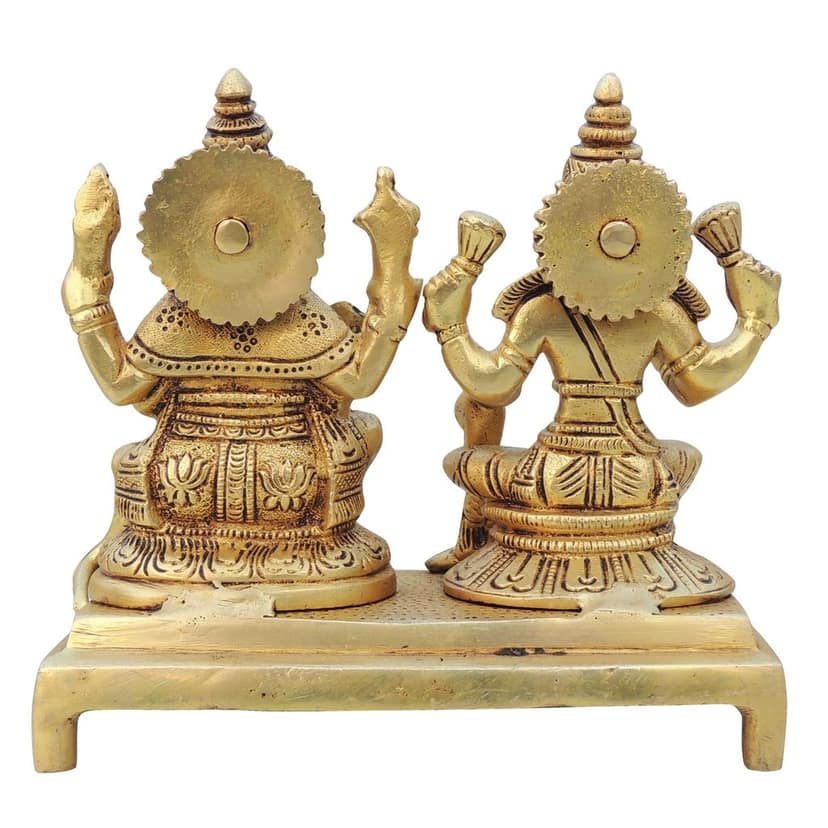 Brass Laxmi Ganesh God Idol Statue | Auspicious Puja Murti, Height : 6 Inch (BSMAS1365 D) view 3