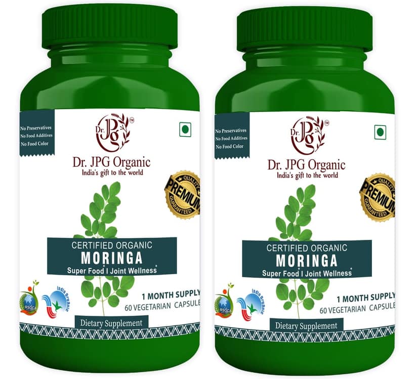 Dr. JPG Organic herbals Moringa Capsules For Joint Wellness, Super Food 60 Veg Capsules/INDIA ORGANIC Certified (Pack Of 2)