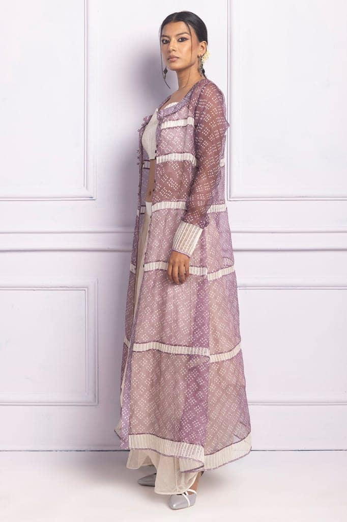 Purple Corded Printed Long Kurta / Jacket view 2