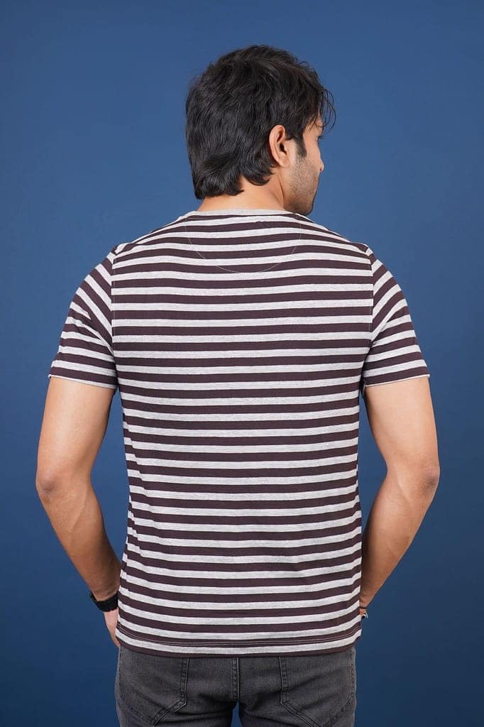 Men's Maroon Striped Crew Neck T-Shirt view 4