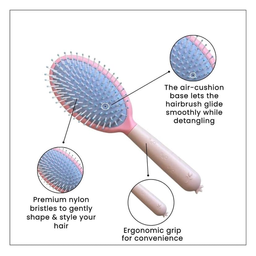 Hair Brush With Strong & Flexible Nylon Bristles having Anti-static Ball Tips, For Grooming, Straightening in Bule Colour view 6