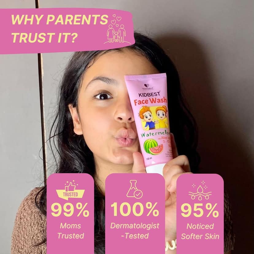 HealthBest Kids Multivitamin Face Wash - Natural, Non-Toxic 100ml, Organic Watermelon for Normal, Gentle Sensitive & Dry Skin Types | Tear, Paraben, SLS Free view 5