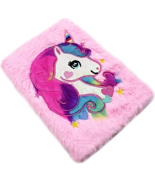 JELLIFY Unicorn fur Diary Fuzzy Plush Notebook Journal Cute Rainbow for Kids Girls Boys Writing Drawing