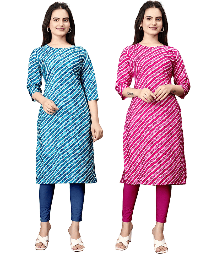 VACHHARAJ GROUP Crepe Printed A-line Women's Kurti - Blue,Pink ( Pack of 2 )