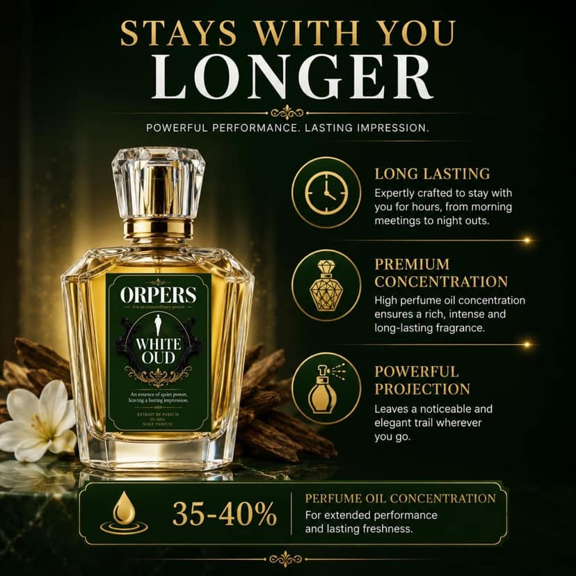 ORPERS White Oud Extrait de Parfum for Men | 100ml Oud Floral Fragrance Spray | 35-40% Oil Concentration view 5