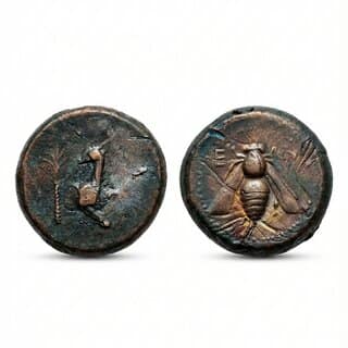 Bee & Deer Featuring Ancient India Old Copper Rare Coin Silver Plated Variant