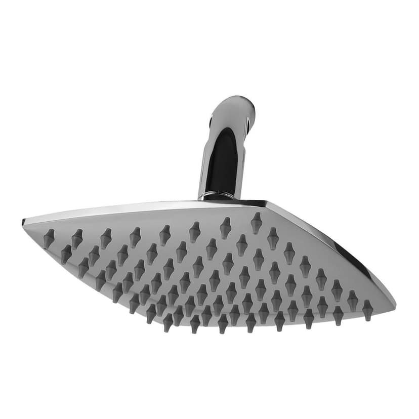 Orvos Overhead Shower, Kosi, modern curved design, with touch clean nozzles, Hiqh quality Stainless Steel, with salt tested chrome plating, 4x4 inches, for high end luxury bathrooms