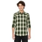 Mufti Olive & Off White Western Check Slim Fit Casual Shirt