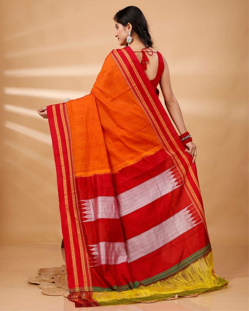 ILKAL Handloom Cotton Silk Saree Orange Color with running blouse-1246 view 4