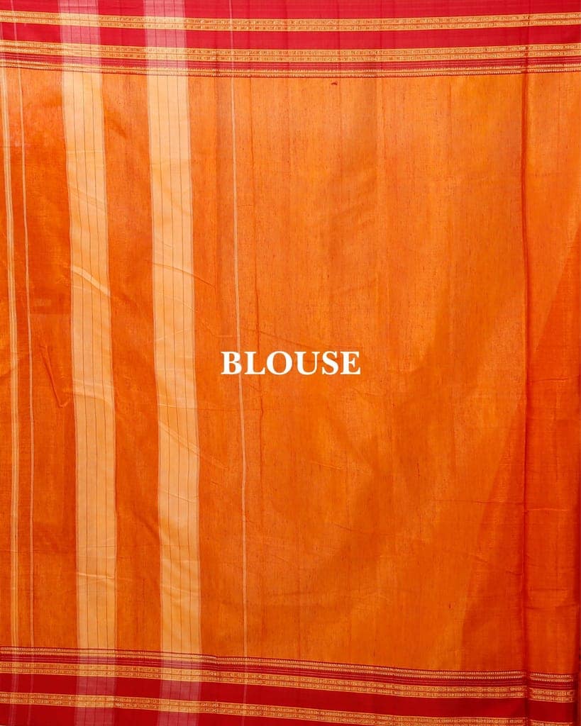 ILKAL Handloom Cotton Silk Saree Orange Color with running blouse-1246 view 5