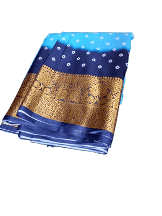 Blue and Black Silk Saree with Golden Border