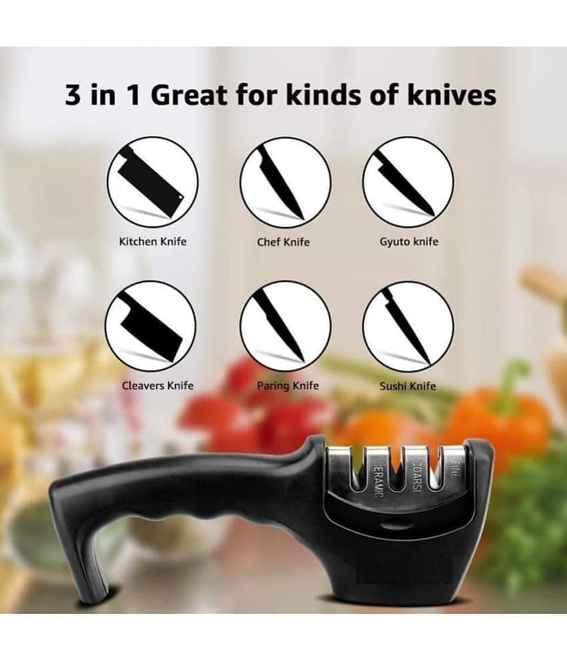 KP Mart Manual Knife Sharpener 3 Stage Sharpening Tool for Ceramic Knife and Steel Knives. view 2
