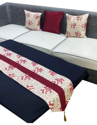 Maroon Red Damask Self Design Floral Woven Square 3 Cushion Covers and 1 Table Runner Combo Luxury Modern Pillow Cover for Sofa Living Room Bedroom |12X12 Inch Cushion Cover I12 X 59 Inch Table Runner