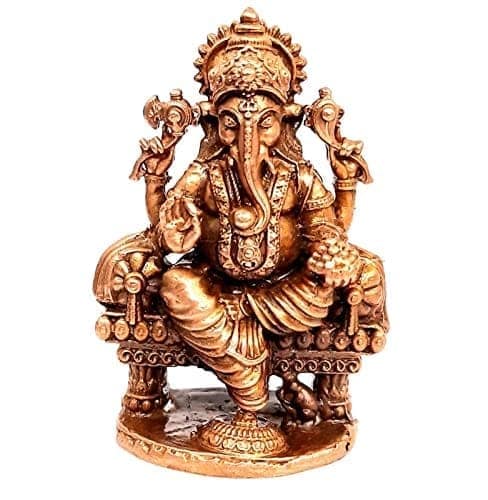 Searchers Paradise - Copper Idols Ganesh with Prabhavalli, 2.5 inches, Copper Handmade 160 Grams, Patina Antique Finish, Pack of 1 Piece