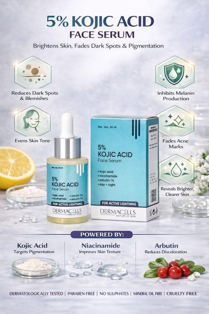 Dermacells 5% Kojic Acid Face Serum with Niacinamide & Arbutin – Skin Brightening, Dark Spot & Pigmentation Corrector (30 ml) view 3