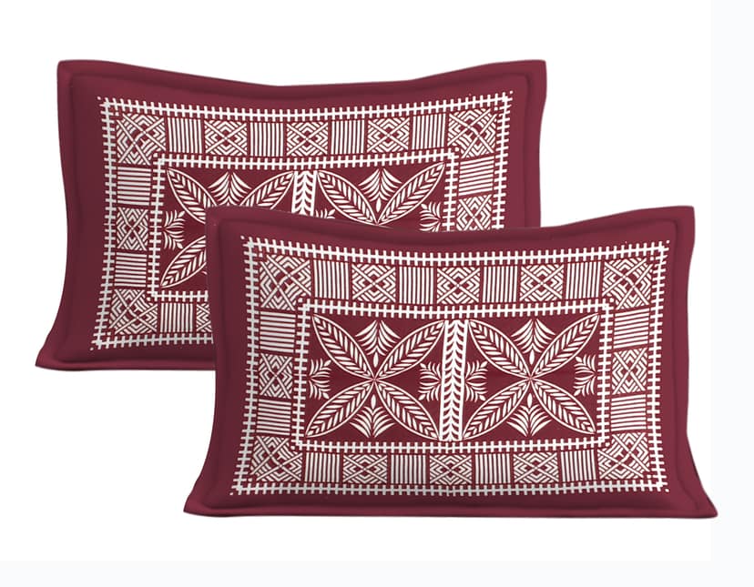 Lali Prints Jaipuri Maroon Printed Cotton 130 TC Queen Bedsheet with 2 Pillow Covers view 2