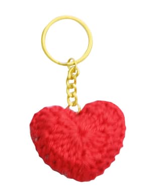 Sukeshcraft Handmade Crochet Heart Keychain, Red Yarn with Gold Chain