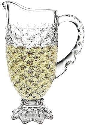 Italian Premium Glass Water Jug with Plastic Lid & Handle | 1.3 Littre |Transparent Carafe for Home, Office | Pitcher for Serve Water, Milk, Juice, Beverage, Chaas, Cocktail |