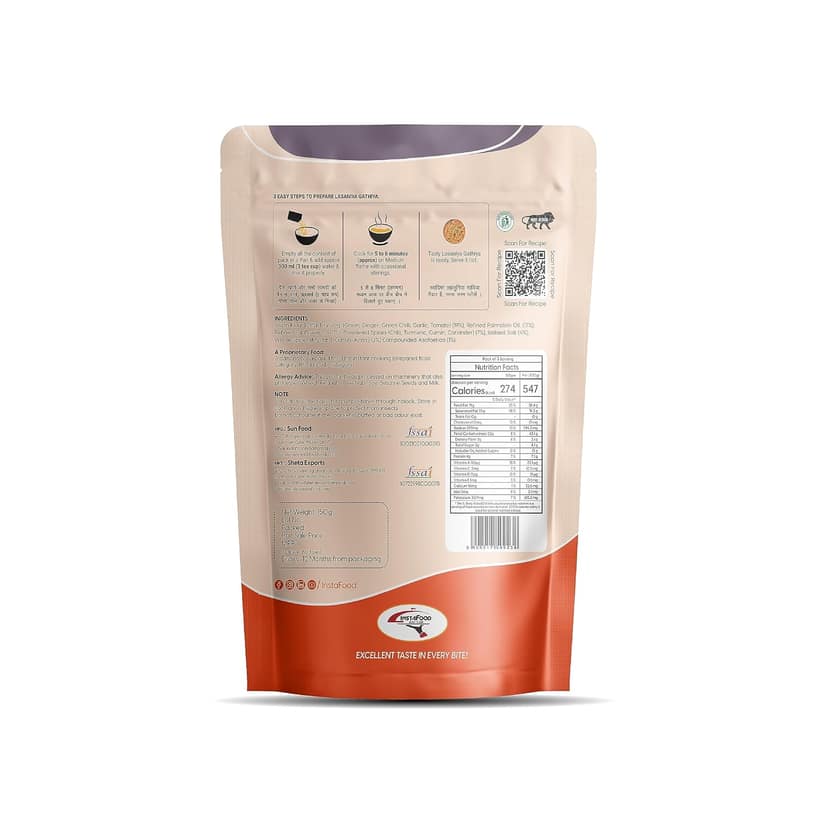 INSTAFOOD Lasaniya Gathiya | Ready to Eat & Cook Meal | 3-4 Servings | After Cooking Gets 450 gm to Serve | Just Add Water and Cook | Zip Lock Packaging, 150 gm view 2