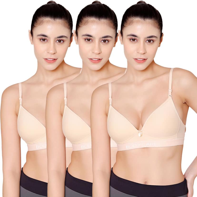Bodycare Cotton Spandex Padded Non wired Tshirt Bra-Pack of 3