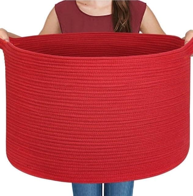 Generic Cotton Pack Of_1 14x12 Inch Storage Basket For Clothes With Out Lid (Red)-PID66464