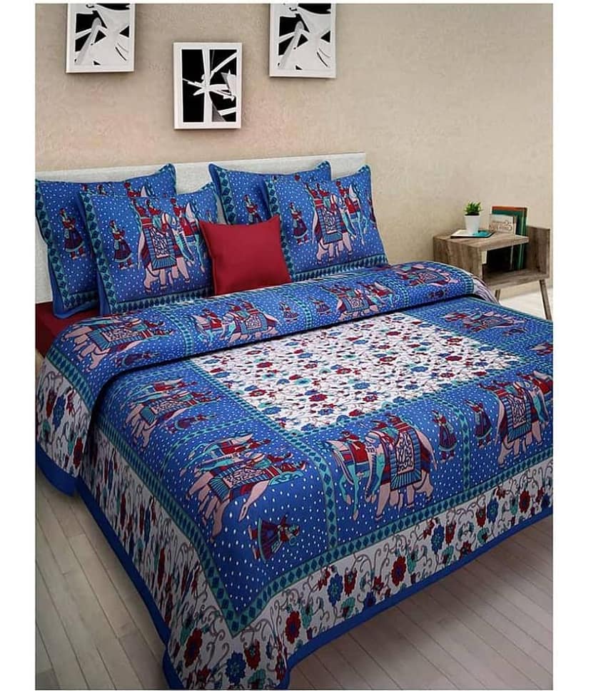 Bombay Spreads Cotton Double Bedsheet ( Blue )