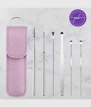 Purple Dust Resuable Ear Cleaner Tool Set with Storage Leather Pouch (6Pcs - Assorted Color)