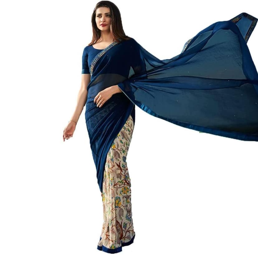 HHK Fashion Women's Printed Georgette 5.5 Meter Saree with Unstitched Blouse Piece