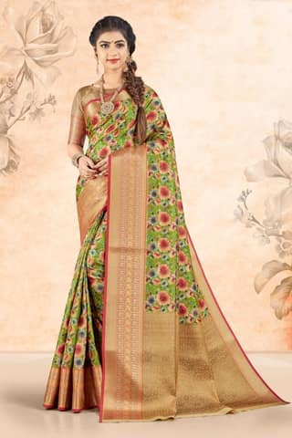 Digital Printed Art Silk Saree in Light Green
