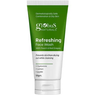 Globus Naturals Refreshing Face Wash with Peach Red Grapes For anti aging and moisturising Suitable for Combination Oily Skin 50gm