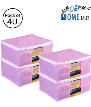 Non-Woven Saree Cover / Cloth Storage & Organizer with Transparent Window,Green (4U)