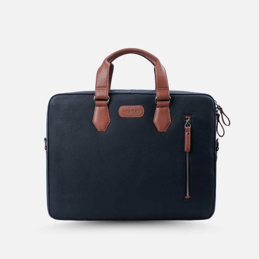 NexusBlend Navy Blue Tan Laptop Bag - Sleek and Functional view 3